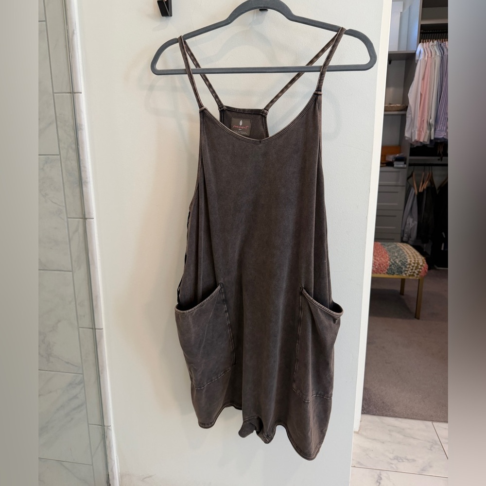 Free People Washed Brown Oversized Pocket Cami Romper